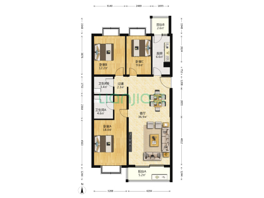 丰台北路46号 3室1厅2卫 132平方