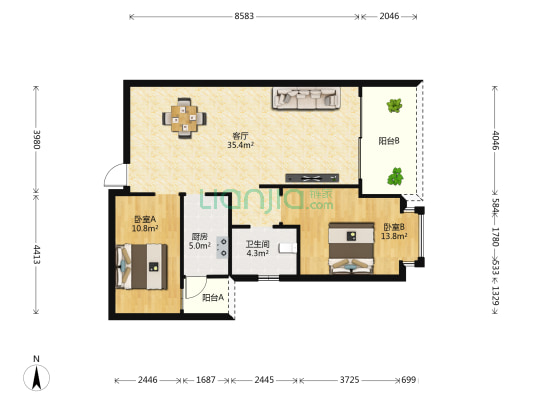 汇鑫花园 2室1厅1卫 95平方