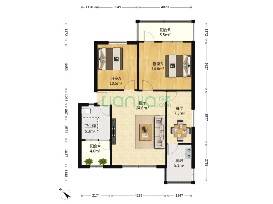 泰山北路三段152号 2室2厅1卫 102平方