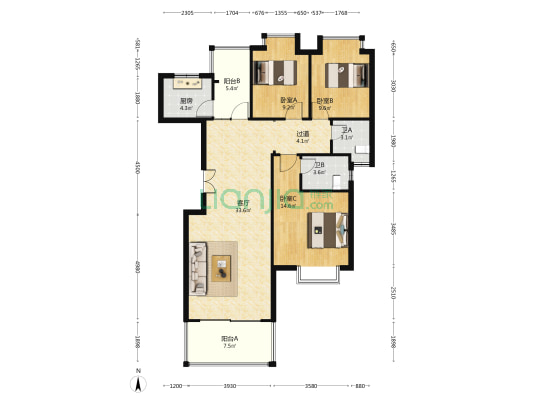 四川武警森林总队 3室1厅2卫 110平方