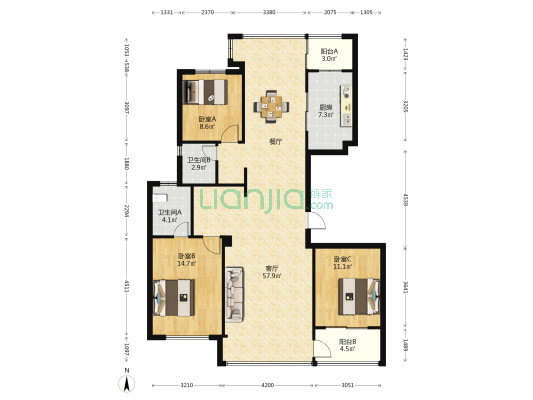 尚礼苑 3室1厅2卫 135平方