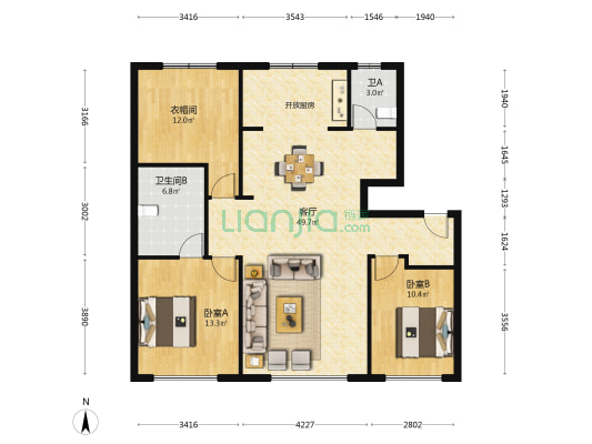 保利阅云台 2室1厅2卫 125平方