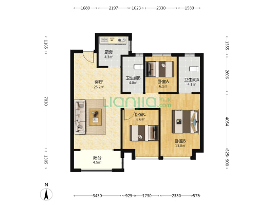 禹洲樾湖 3室1厅2卫 101平方