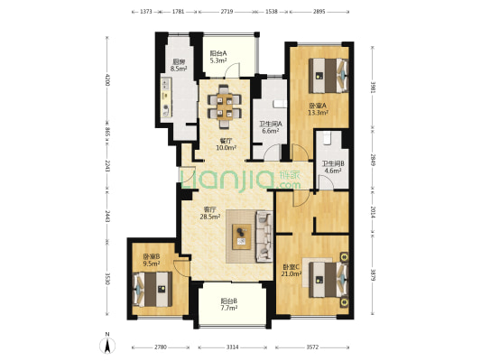 荣安府 3室2厅2卫 143平方