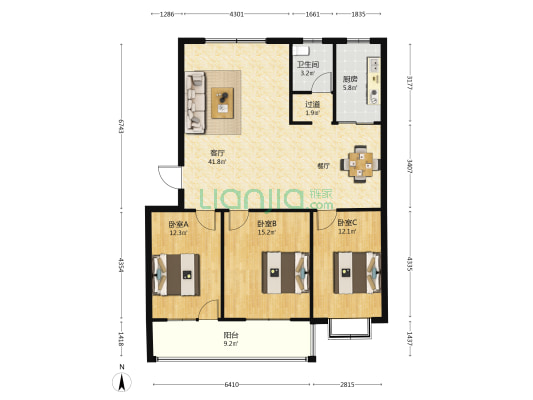 益王府花园小区 3室1厅1卫 116平方