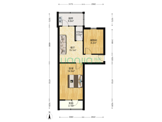 城山楼 1室1厅1卫 59平方