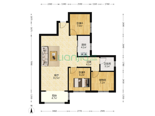 祥和中央广场 2室1厅1卫 98平方