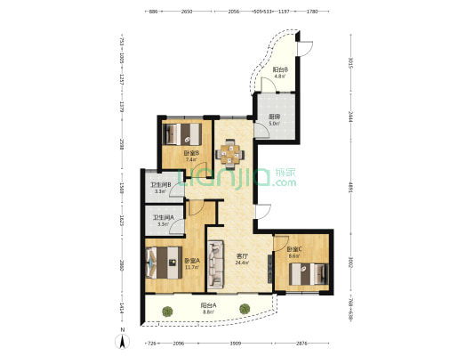 金隅阳光郡二期 3室1厅2卫 113平方