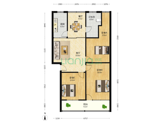 玩具厂宿舍楼 3室2厅1卫 107平方