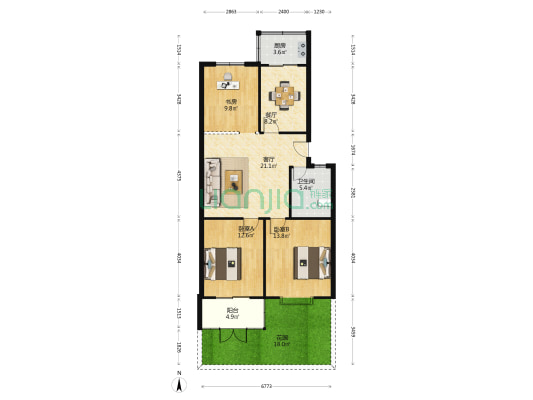 信发小区 3室2厅1卫 96平方