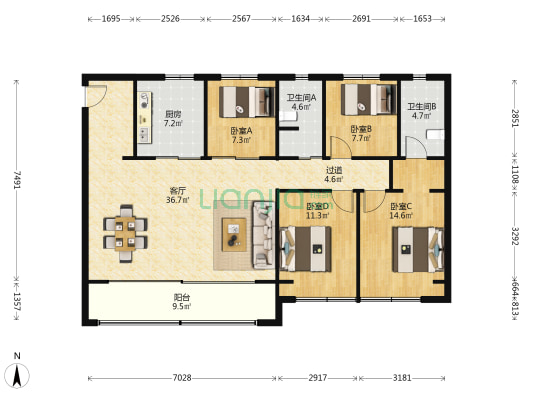 保利江汇 4室1厅2卫 143平方