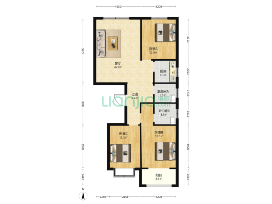 龙聚金源 3室1厅2卫 120平方