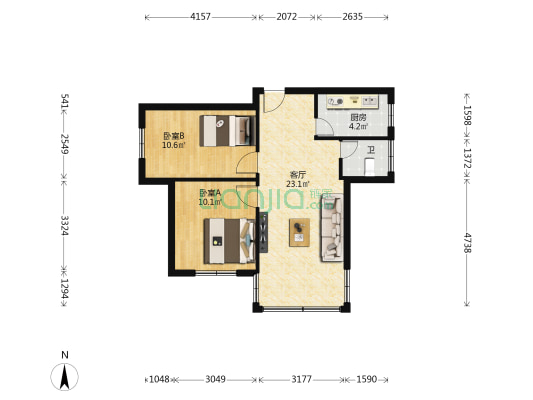 石花公寓 2室1厅1卫 59平方