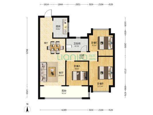 中海都汇滨江四期 3室1厅1卫 104平方