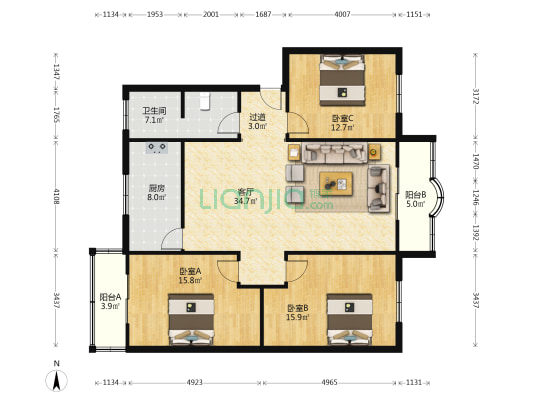 金沙小区 3室1厅1卫 129平方