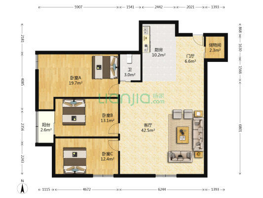 马迭尔大厦 3室1厅1卫 174平方