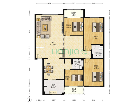柳城大道西段138号院 4室1厅2卫 177平方