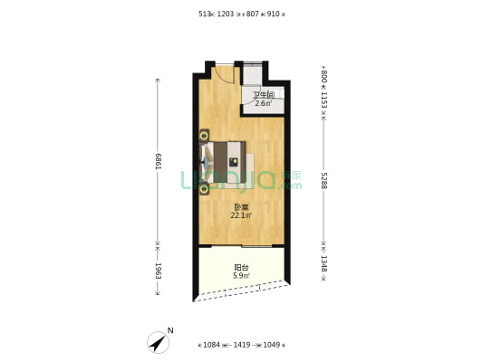 合生海角一号 1室0厅1卫 40平方