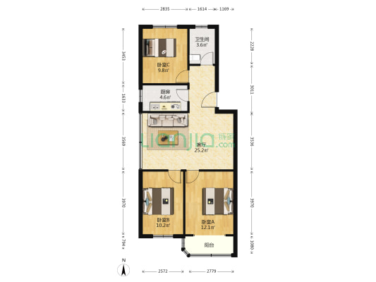 杏花新苑 3室1厅1卫 81平方