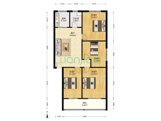 建行家属院 4室1厅1卫 120平方