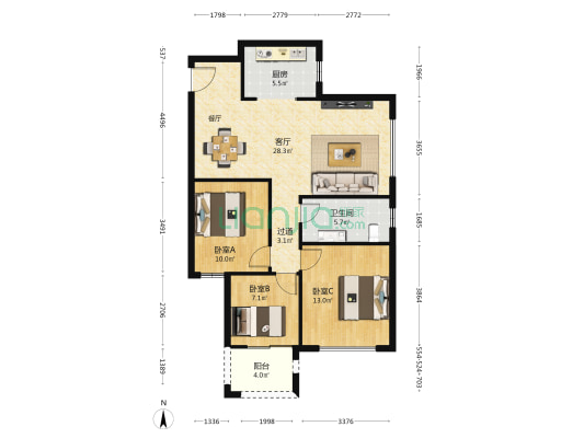 和郡西区 3室1厅1卫 101平方