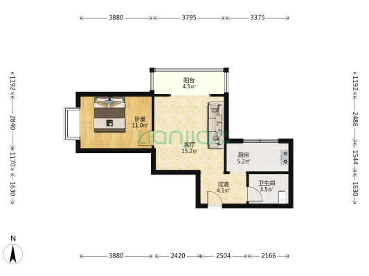 北辰佳园 1室1厅1卫 60平方