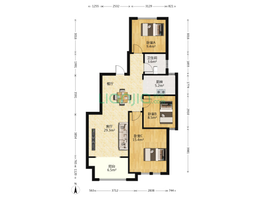 盛世嘉园 3室1厅1卫 108平方