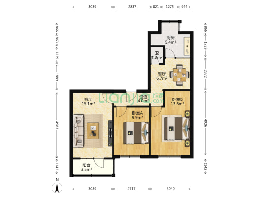 酒厂小区 2室2厅1卫 74平方