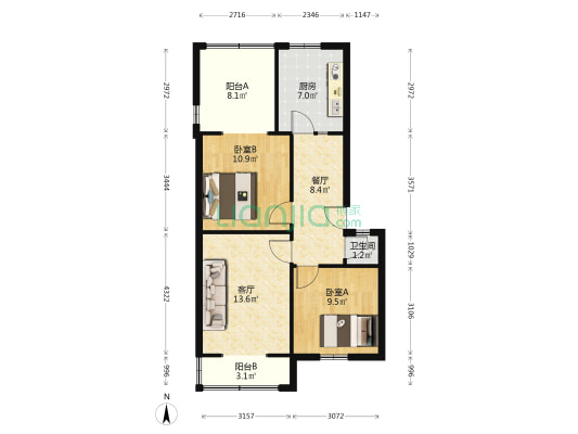 上翔街23号 2室2厅1卫 64平方