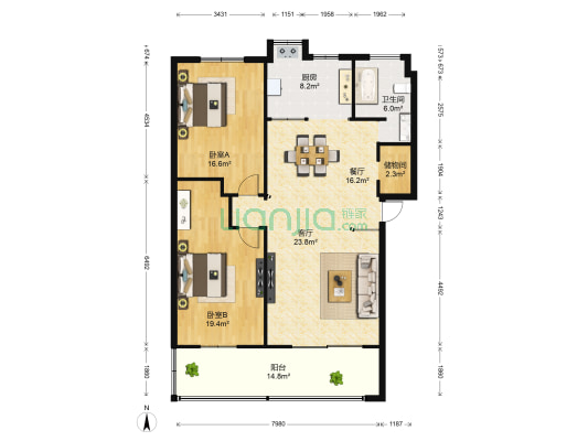 省投资公司宿舍（三经路320支路28号） 2室2厅1卫 116平方