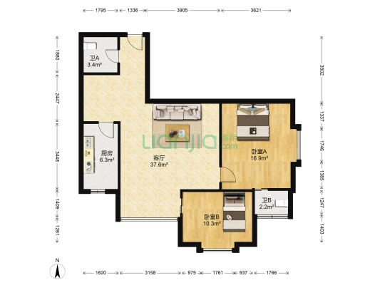 丽苑小区 2室1厅2卫 105平方