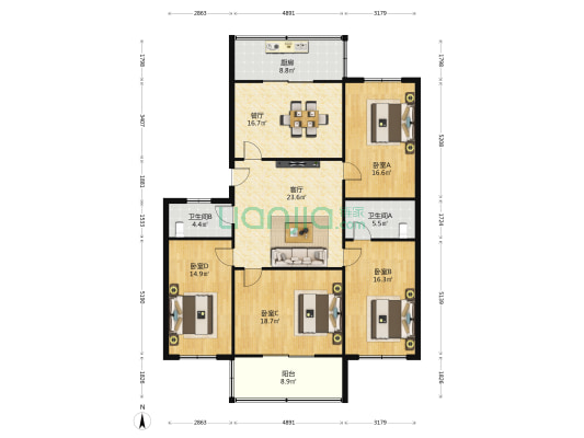 老管委会家属区 4室2厅2卫 151平方