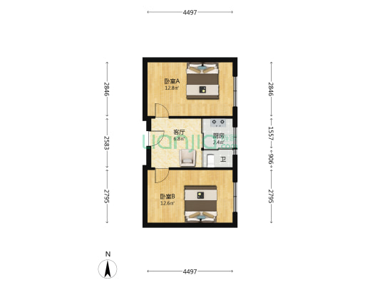 津桥路 2室1厅1卫 48平方
