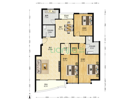 亚麦山城三期 3室2厅2卫 158平方