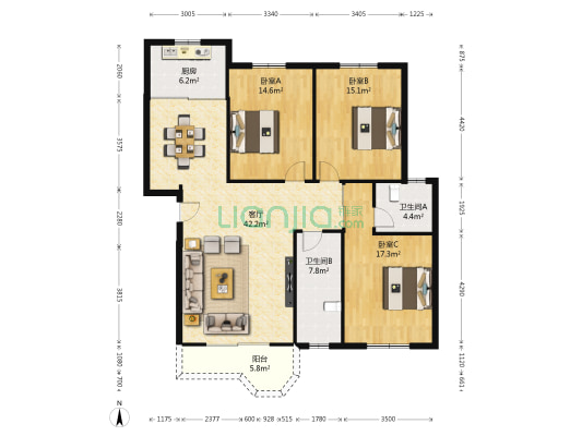 金都丽园 3室1厅2卫 134平方