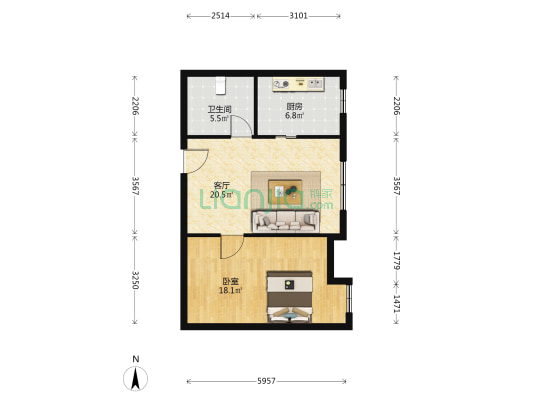 爱丽家园西区 1室1厅1卫 74平方