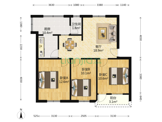 导航站小区 3室1厅1卫 76平方