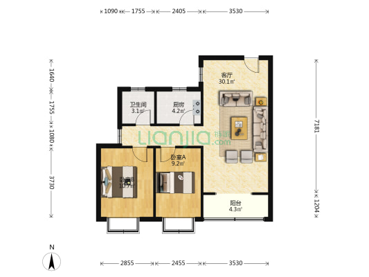 出京第二站鸿盛望京三阳户型 两居业主靠普卖-户型图