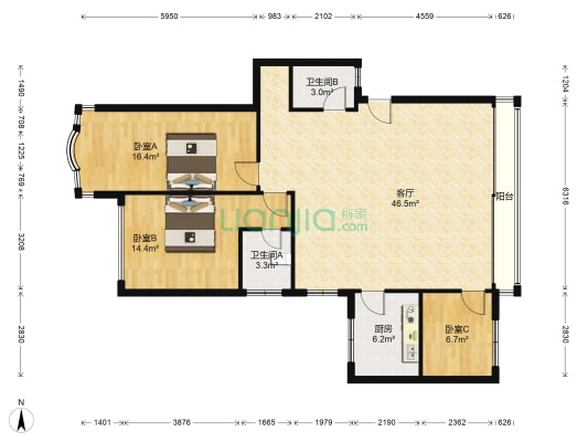 西华苑 3室1厅2卫 114平方
