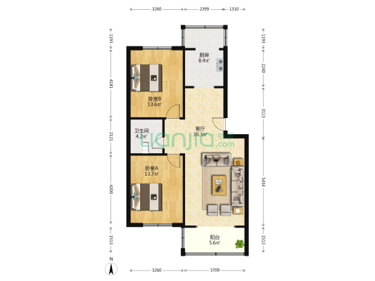 环海嘉园 2室1厅1卫 91平方
