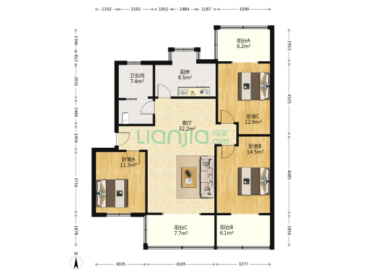 理工南苑 3室1厅1卫 103平方