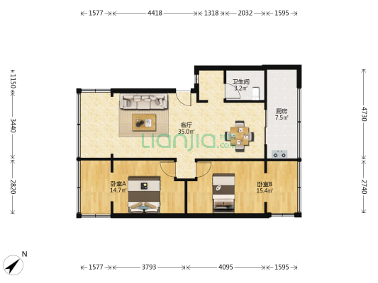 锦华苑(成华) 2室1厅1卫 77平方