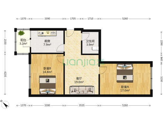 桥北小区 2室1厅1卫 78平方