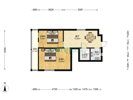 郑巷 2室1厅1卫 60平方