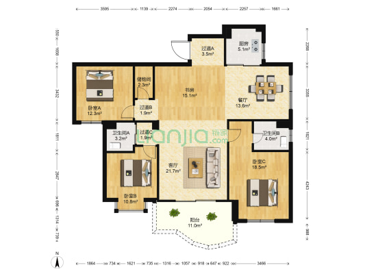 鼎盛王府花苑 4室2厅2卫 153平方