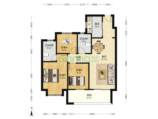 佳源玖棠府 3室1厅2卫 100平方