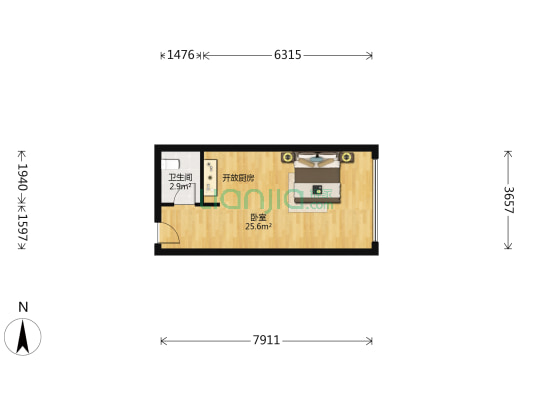 和扬紫晶广场 1室0厅1卫 43平方