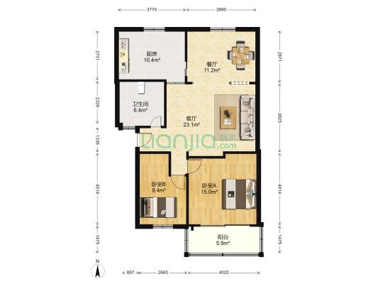 阳明东路307弄小区 2室2厅1卫 100平方