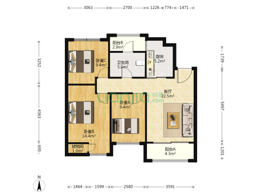 印象花园 3室1厅1卫 94平方