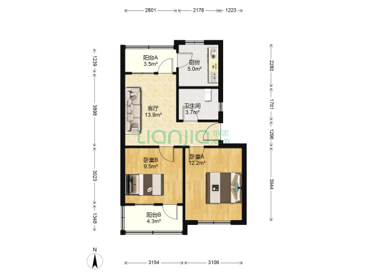 田横岛路小区 2室1厅1卫 59平方
